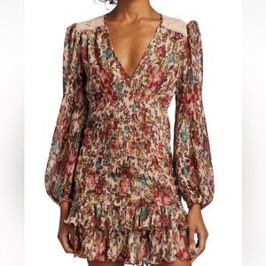 By Timo Floral Tiered Plissé Smocked Minidress